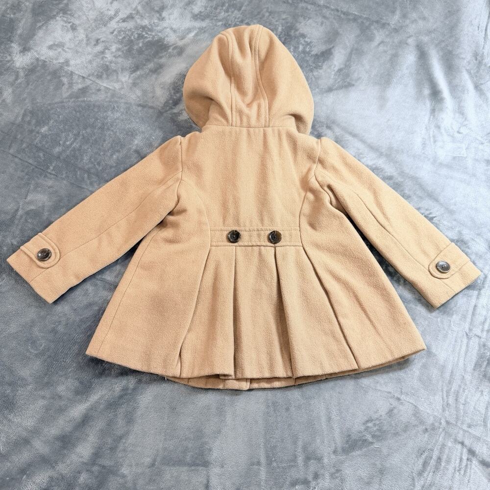 Old Navy Wool Peacoat Girls Tan Double Breasted Hooded Jacket Sz 3T 3A - Picture 3 of 13